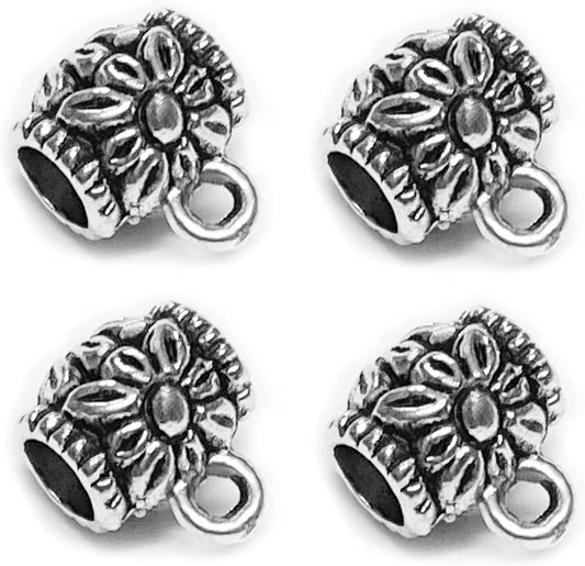 Heather'S Cf Spacer Bead Bail Beads Bead Hanger Fit Charm European Bracelet Pendant Silver Bail Tube Beads 78Pcs Antique silver-plated drum bail