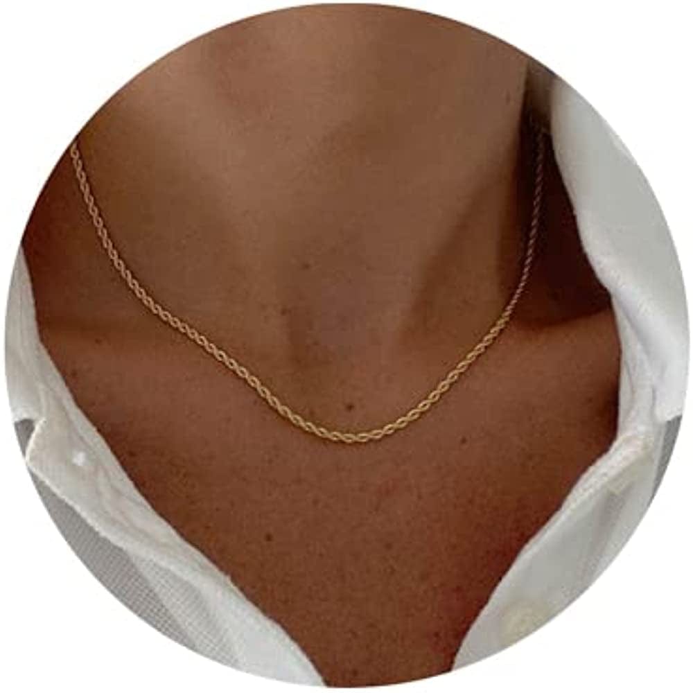 Herringbone Necklace for Women Dainty 14K Gold Snake Chain Necklace Layered Gold Herringbone Double Flat Snake Chain Choker Necklace Thin Chunky Chain Necklace Gift for Her rope chain