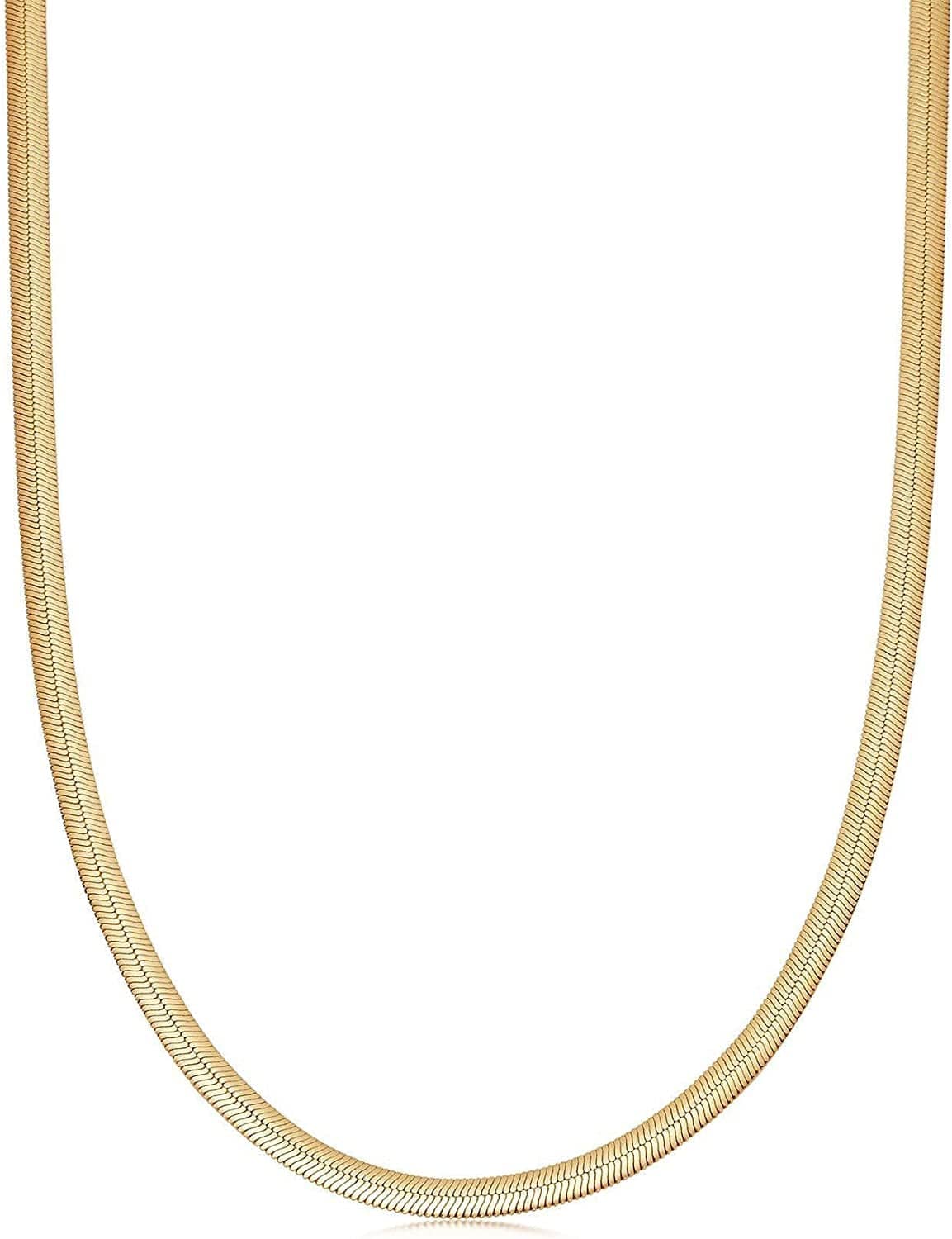 Herringbone Necklace for Women Dainty 14K Gold Snake Chain Necklace Layered Gold Herringbone Double Flat Snake Chain Choker Necklace Thin Chunky Chain Necklace Gift for Her 3mm/16.5inch gold