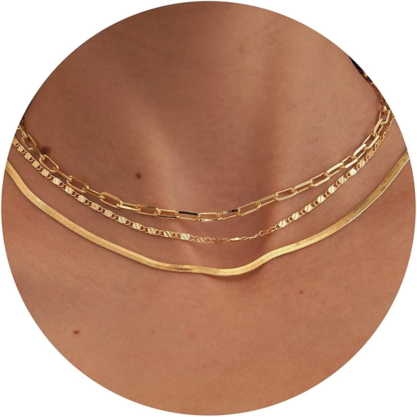 Herringbone Necklace for Women Dainty 14K Gold Snake Chain Necklace Layered Gold Herringbone Double Flat Snake Chain Choker Necklace Thin Chunky Chain Necklace Gift for Her gold necklace set