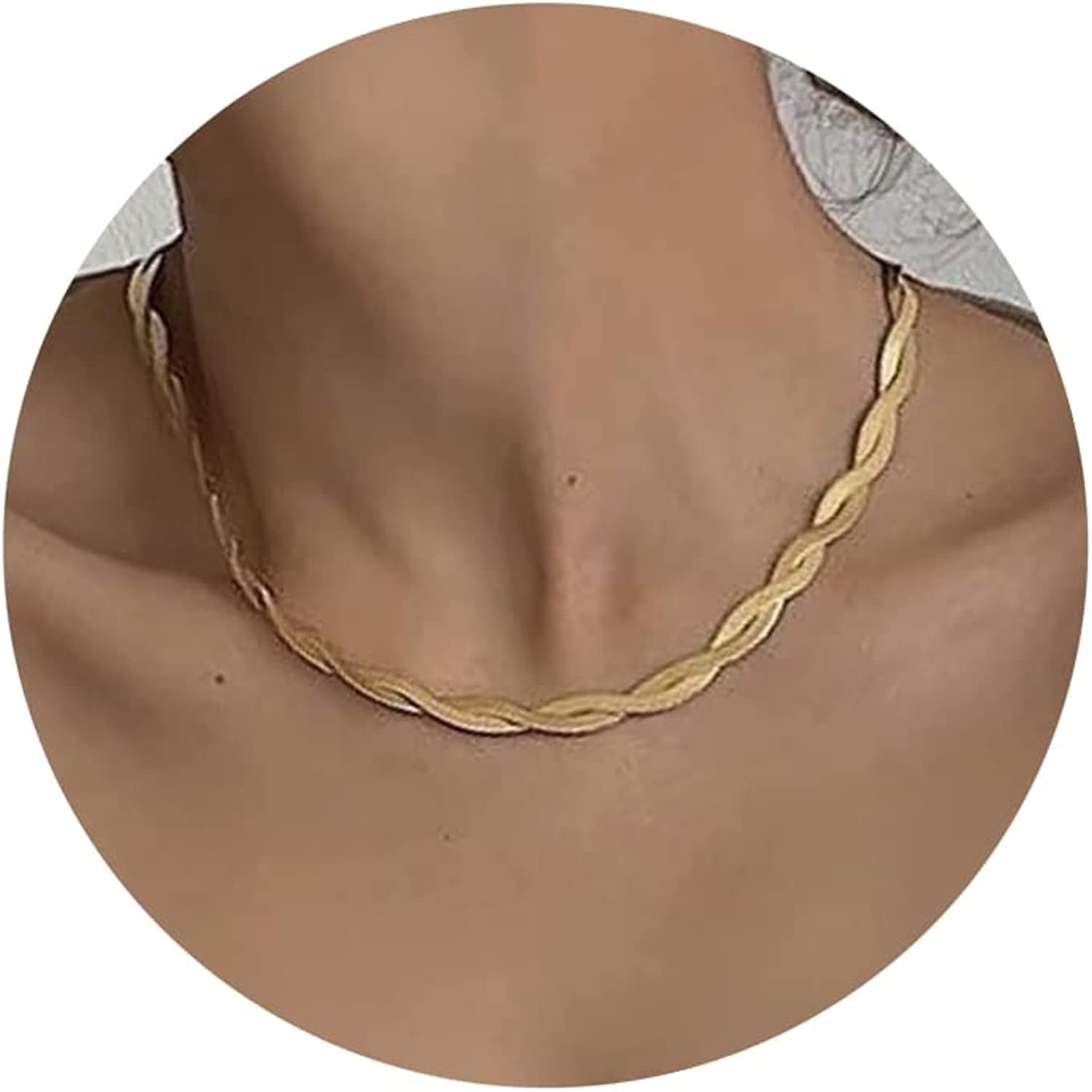 Herringbone Necklace for Women Dainty 14K Gold Snake Chain Necklace Layered Gold Herringbone Double Flat Snake Chain Choker Necklace Thin Chunky Chain Necklace Gift for Her 2*3mm/16.5inch twist gold