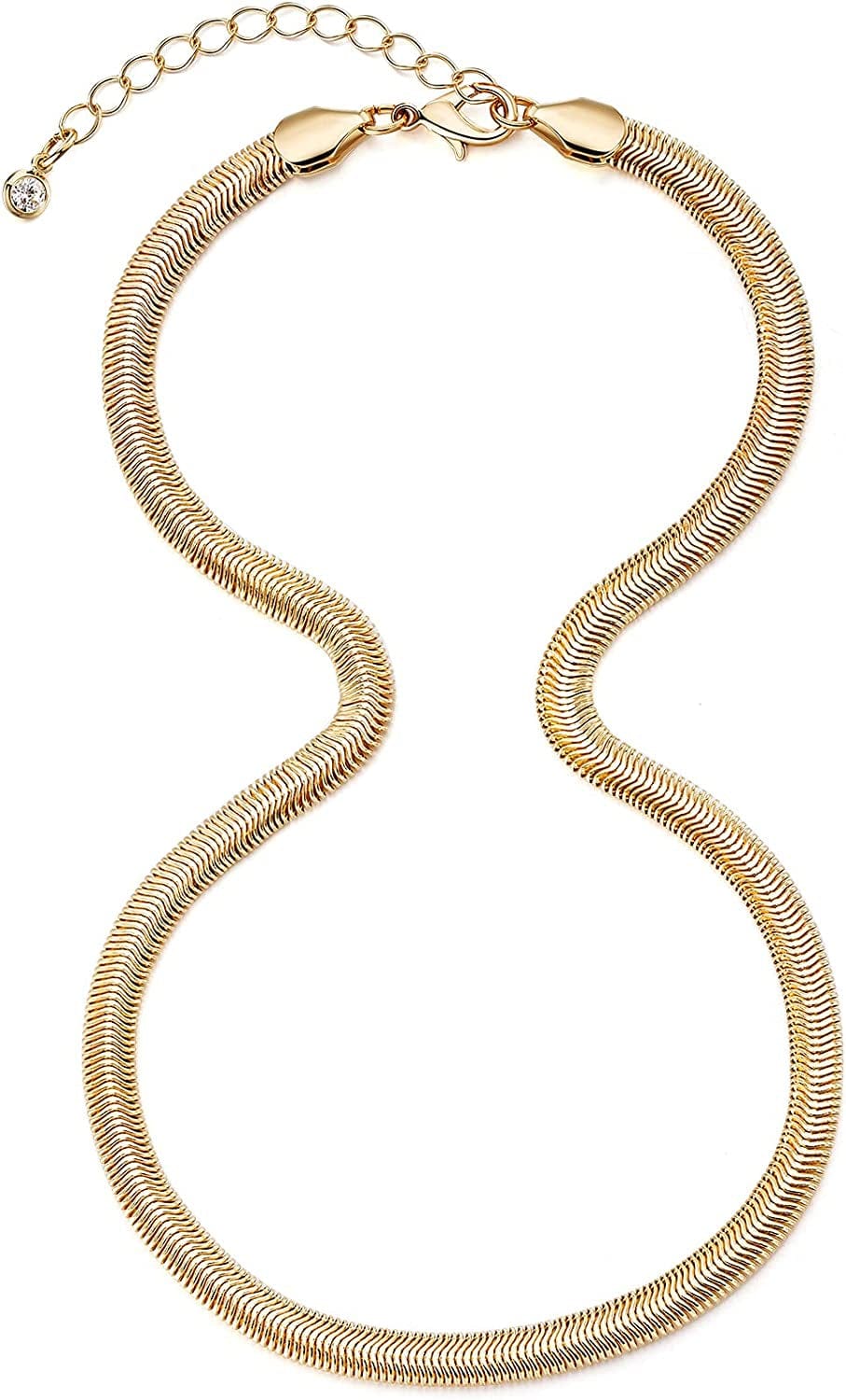Herringbone Necklace for Women Dainty 14K Gold Snake Chain Necklace Layered Gold Herringbone Double Flat Snake Chain Choker Necklace Thin Chunky Chain Necklace Gift for Her oval5mm/14inch gold