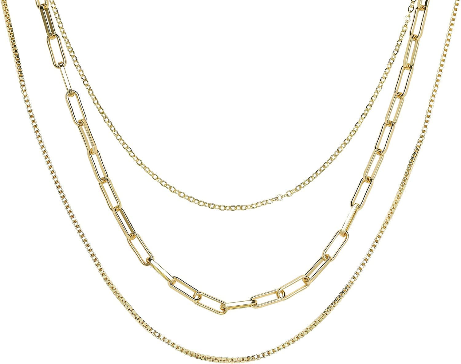 Herringbone Necklace for Women Dainty 14K Gold Snake Chain Necklace Layered Gold Herringbone Double Flat Snake Chain Choker Necklace Thin Chunky Chain Necklace Gift for Her three layer gold