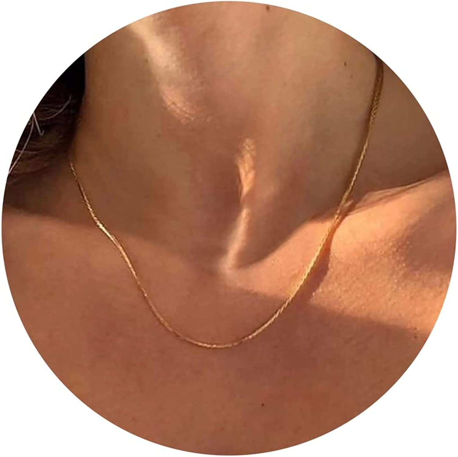 Herringbone Necklace for Women Dainty 14K Gold Snake Chain Necklace Layered Gold Herringbone Double Flat Snake Chain Choker Necklace Thin Chunky Chain Necklace Gift for Her 1.5mm/16.5inch gold