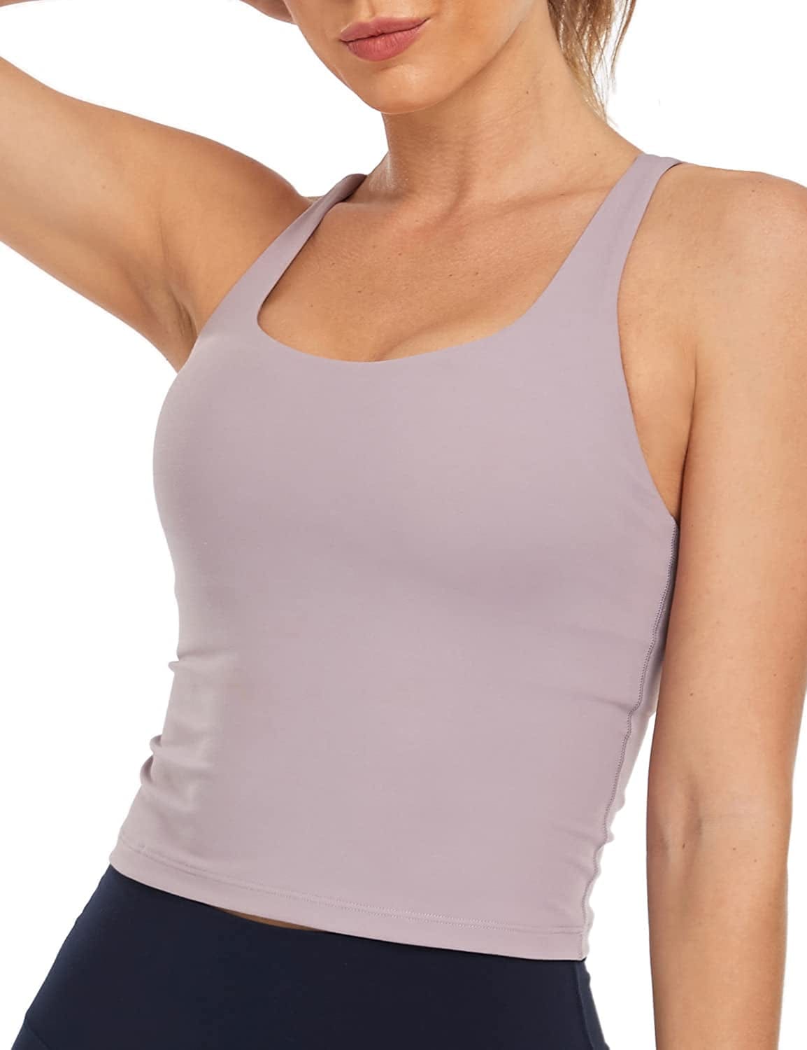 Heynuts Longline Zeal Bras Medium Impact Wirefree Sports Bras Workout Tank Tops with Removable Pads, A-D Cups Violet Verbena / X-Large