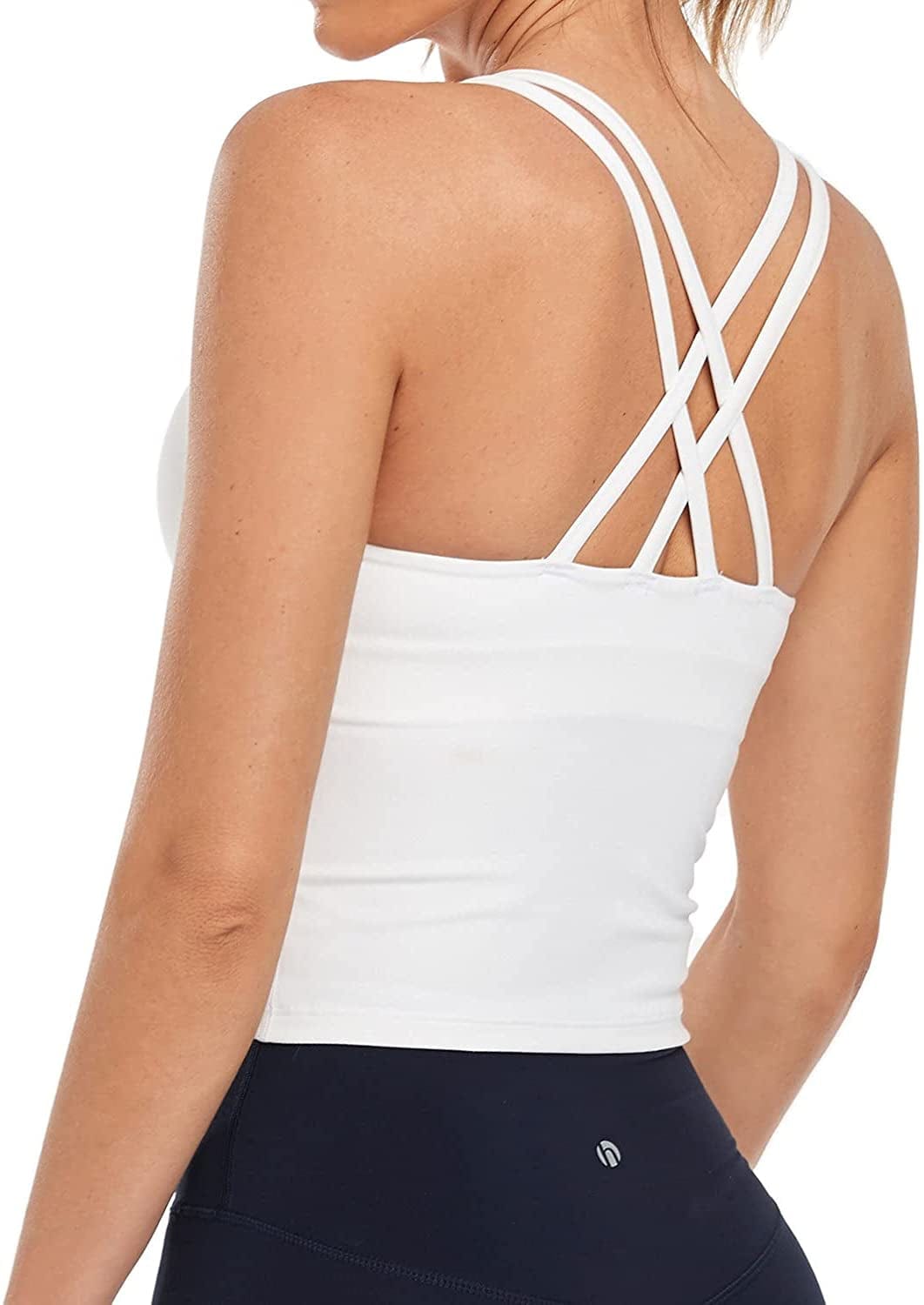 Heynuts Longline Zeal Bras Medium Impact Wirefree Sports Bras Workout Tank Tops with Removable Pads, A-D Cups White / Small
