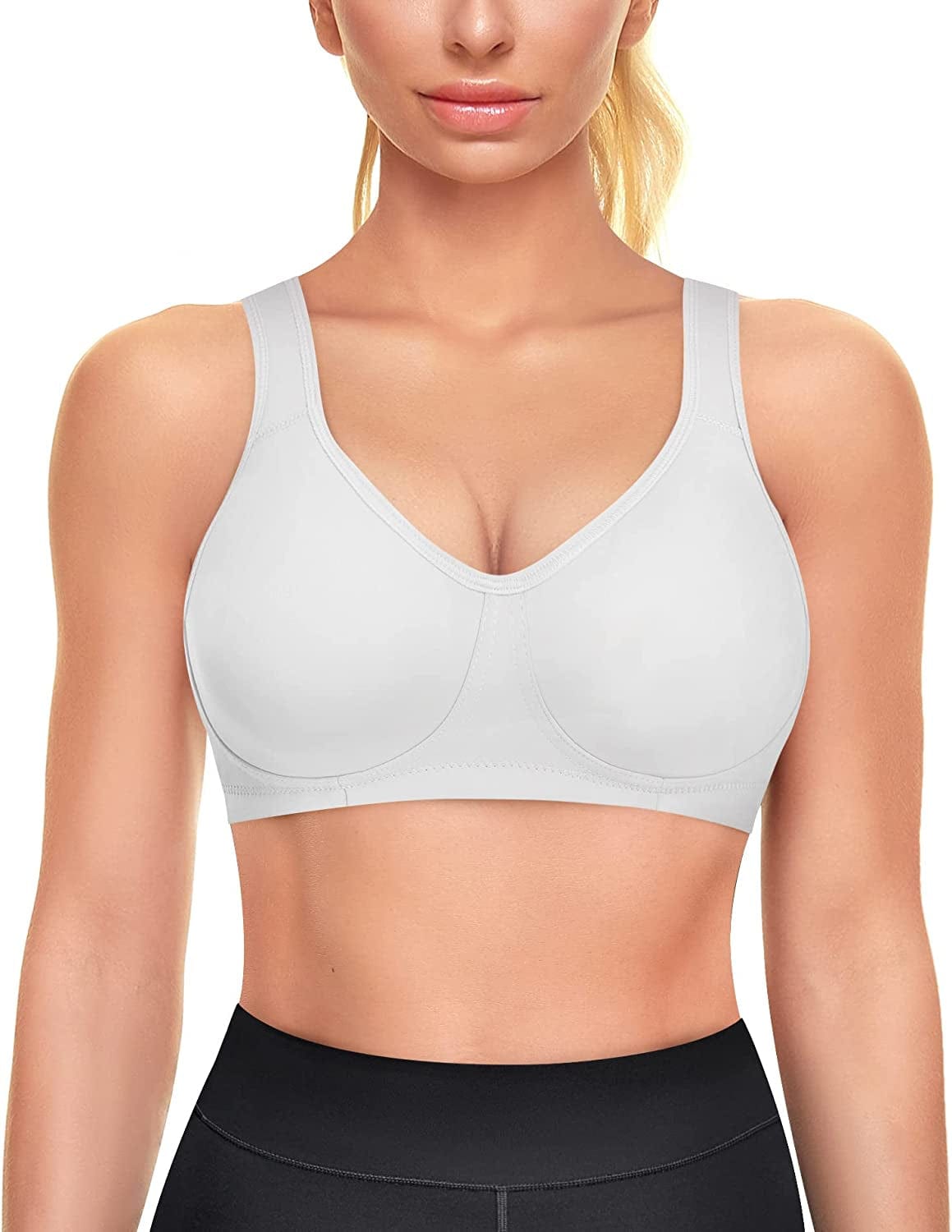 High Impact Sports Bra for Women Wireless Adjustable Straps Supportive Bounce Control Girls Gym Workout Running Bra White / 3X-Large
