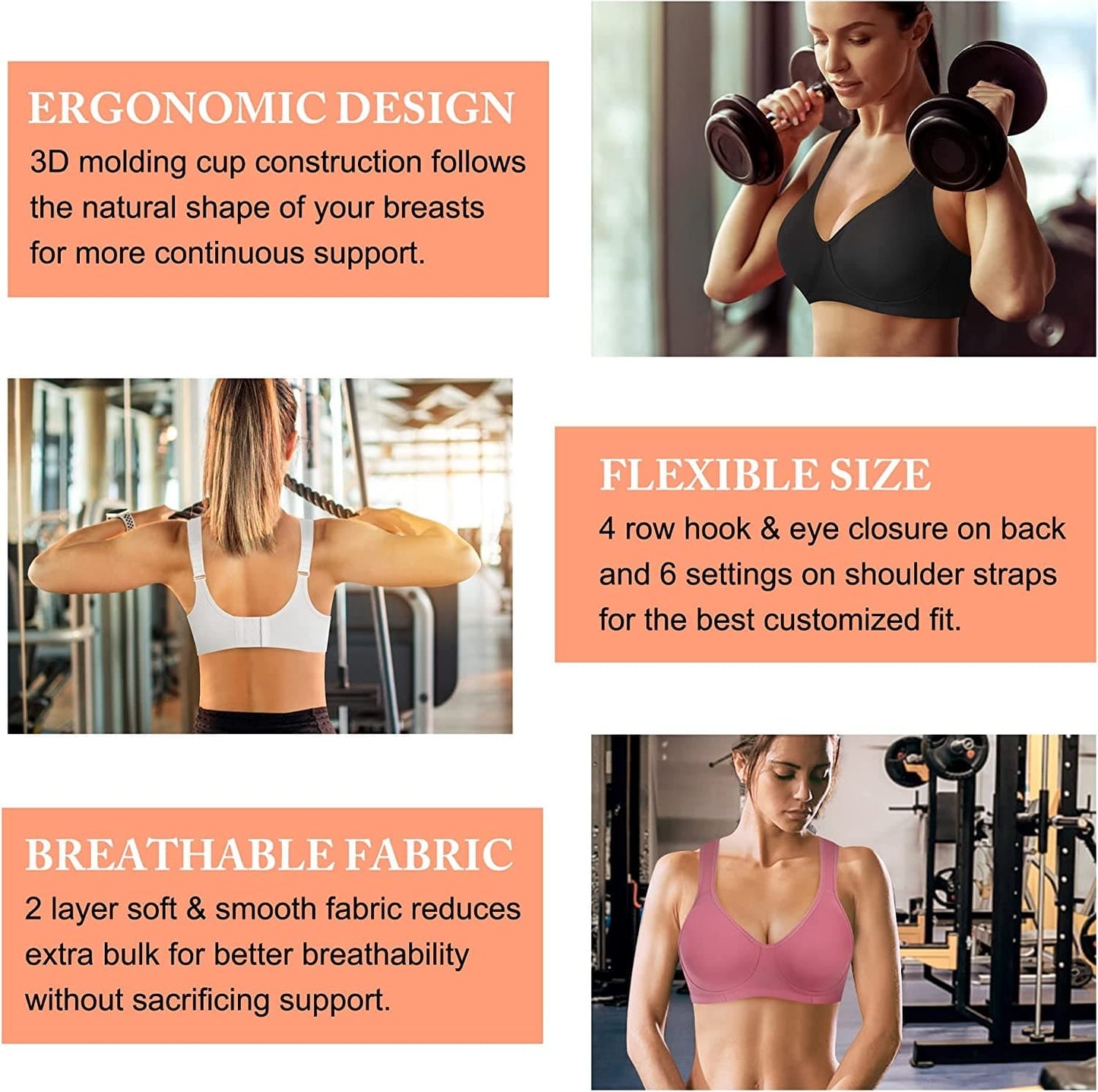 High Impact Sports Bra for Women Wireless Adjustable Straps Supportive Bounce Control Girls Gym Workout Running Bra