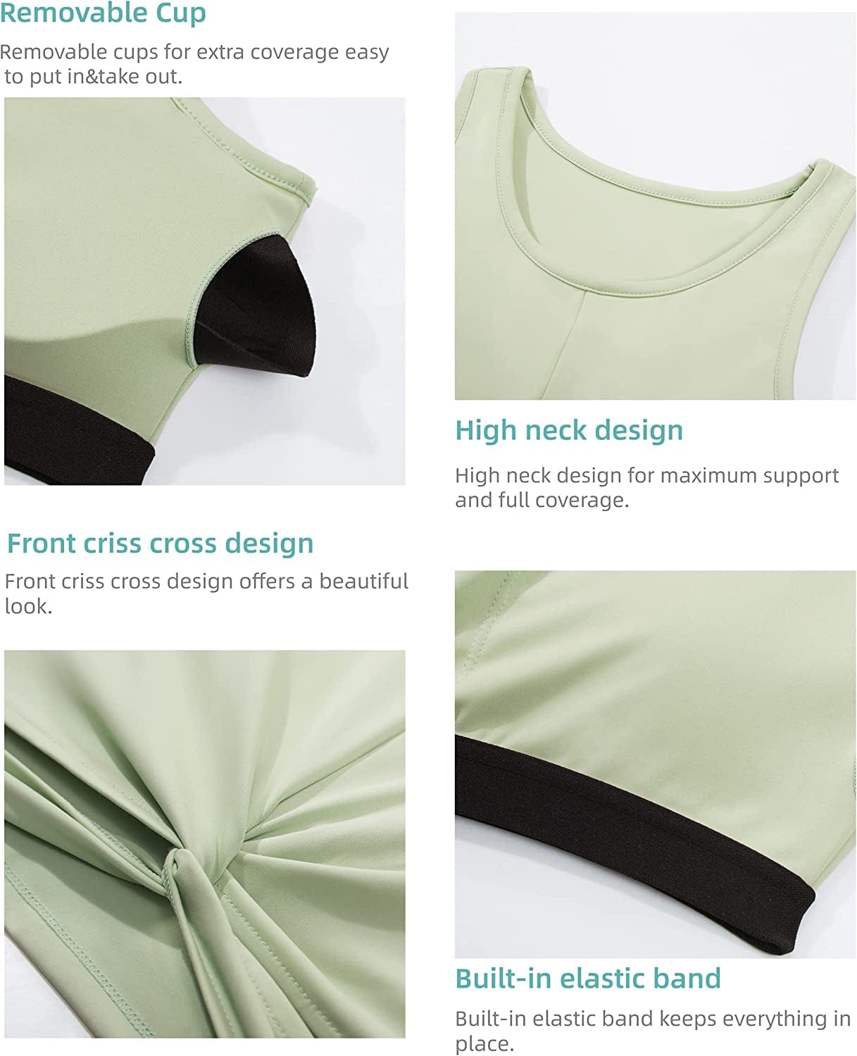 High Neck Workout Crop Tops for Women Front Criss-Cross Medium Support Sports Bra with Removable Cups