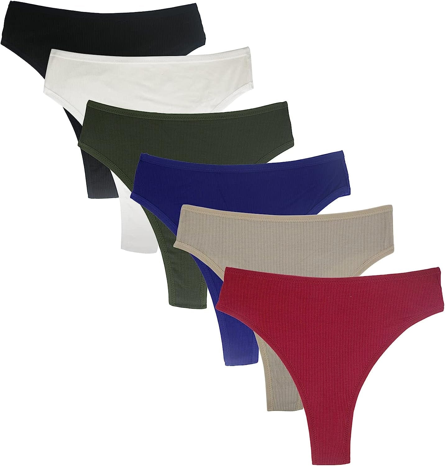 High Waisted Cotton Thongs Underwear for Women Breathable Sport Athletics Panties High Rise plus Size Multipack Black*1 White*1 Army Green*1 Wine Red*1 Blue*1 Khaki*1 / 3X-Large