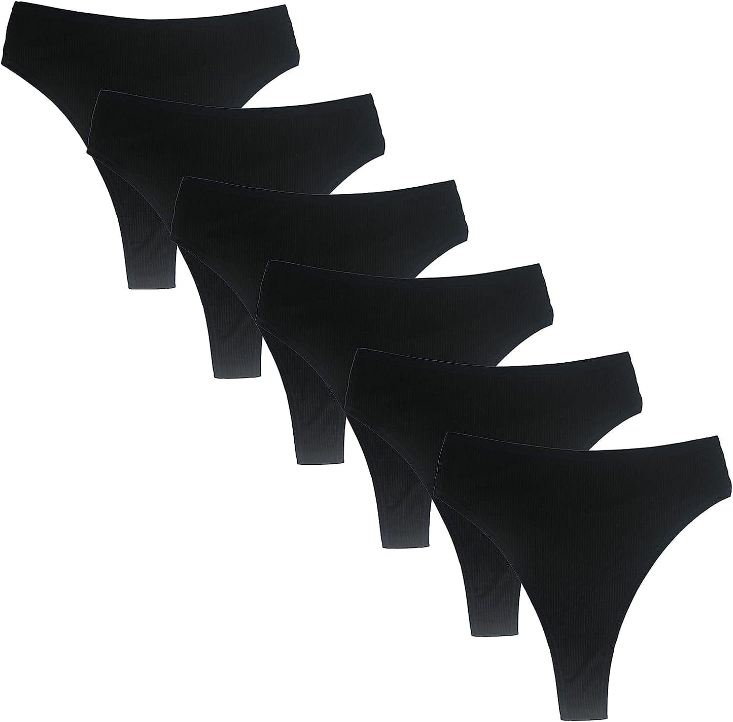 High Waisted Cotton Thongs Underwear for Women Breathable Sport Athletics Panties High Rise plus Size Multipack Black*6 / 4X-Large