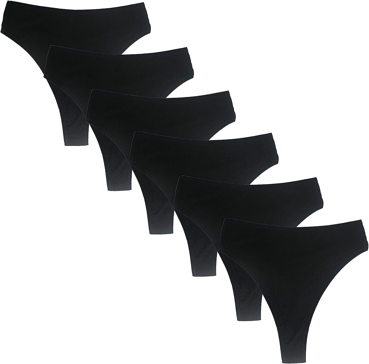 High Waisted Cotton Thongs Underwear for Women Breathable Sport Athletics Panties High Rise plus Size Multipack Black*6 / 4X-Large