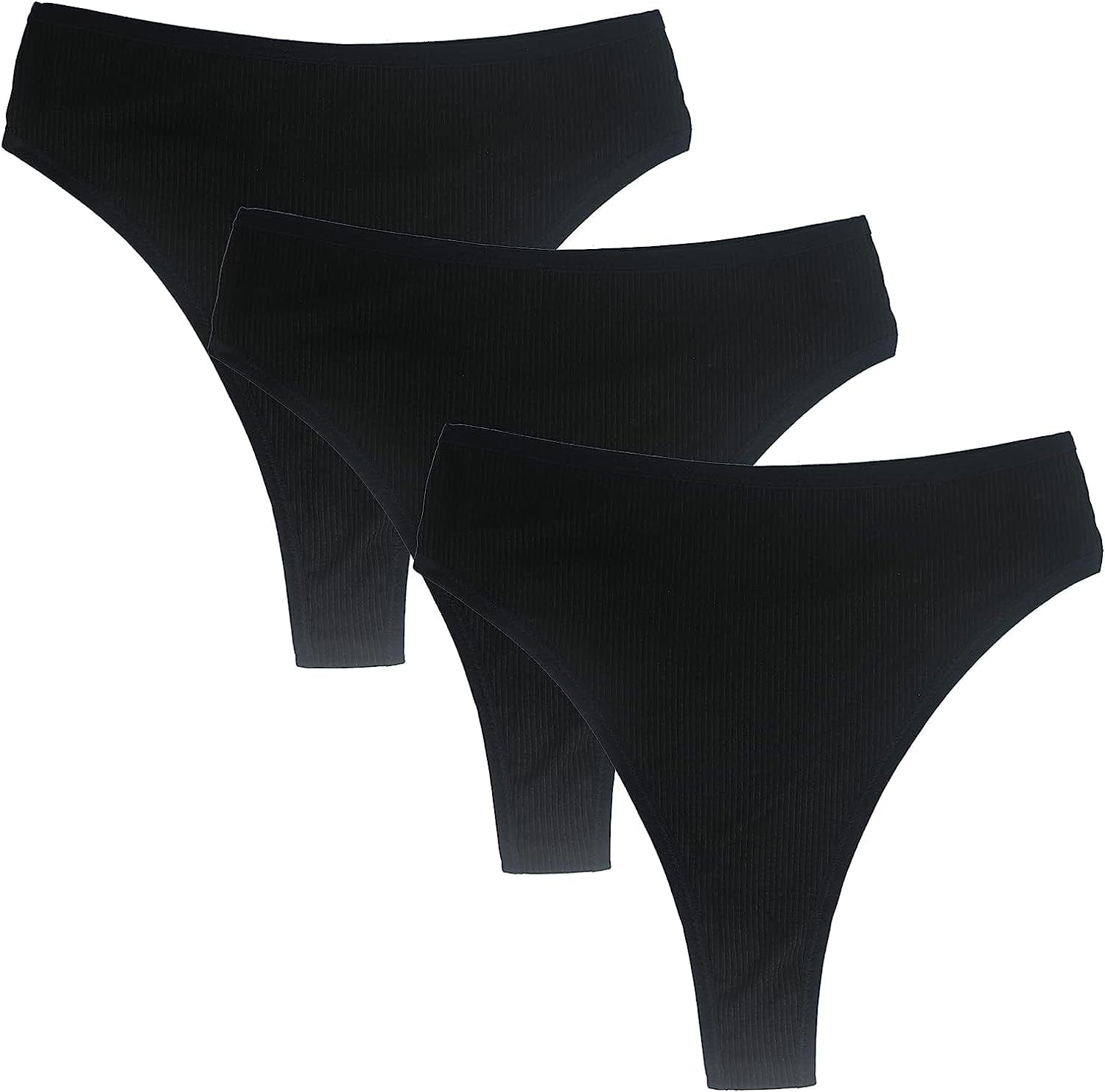 High Waisted Cotton Thongs Underwear for Women Breathable Sport Athletics Panties High Rise plus Size Multipack Black*3 / Large