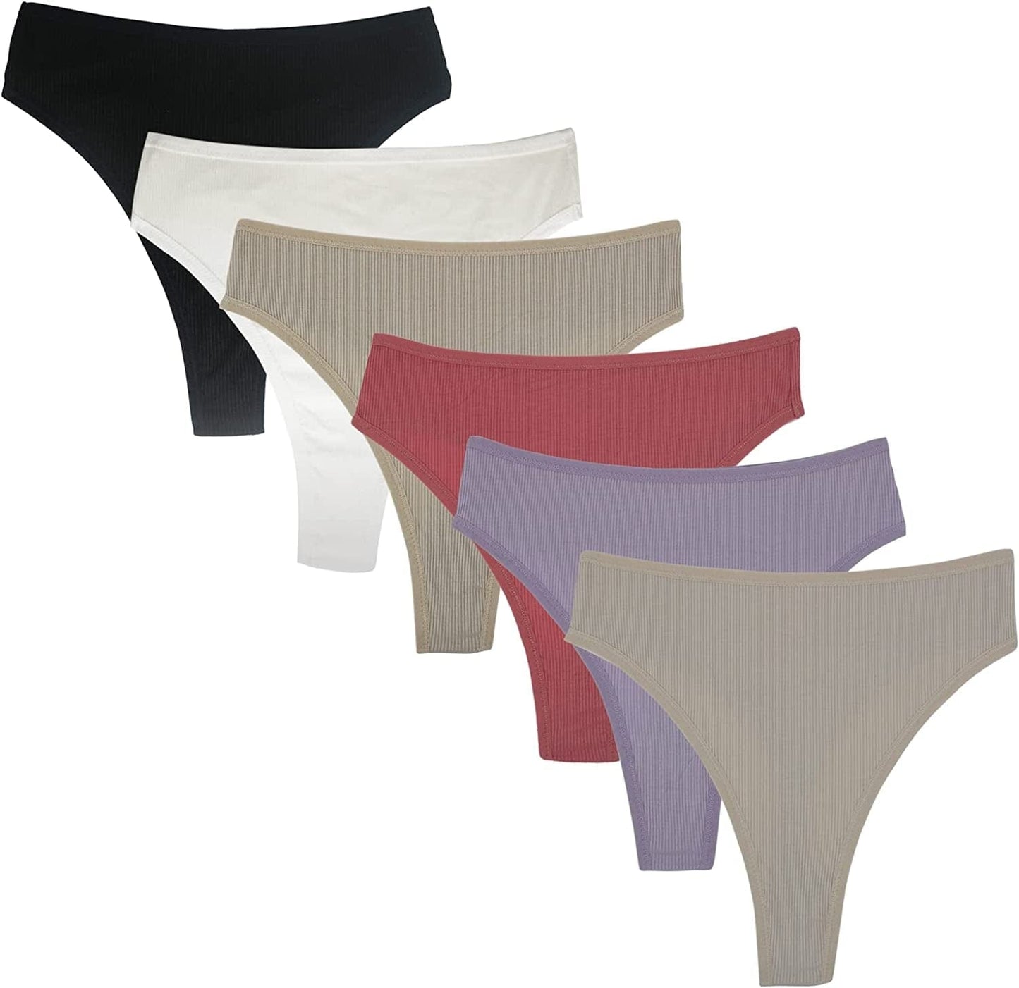 High Waisted Cotton Thongs Underwear for Women Breathable Sport Athletics Panties High Rise plus Size Multipack Black*1 White*1 Light Blue*1 Light Purple*1 Pink*1 Khaki*1 / Large