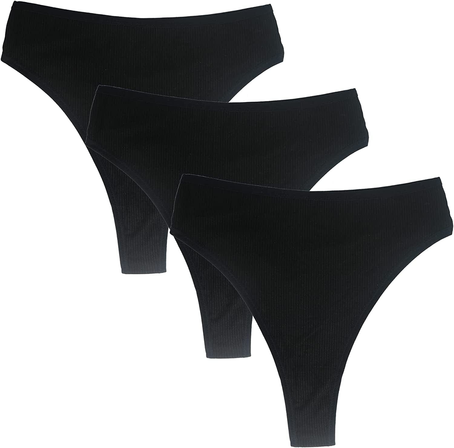 High Waisted Cotton Thongs Underwear for Women Breathable Sport Athletics Panties High Rise plus Size Multipack Black*3 / XX-Large