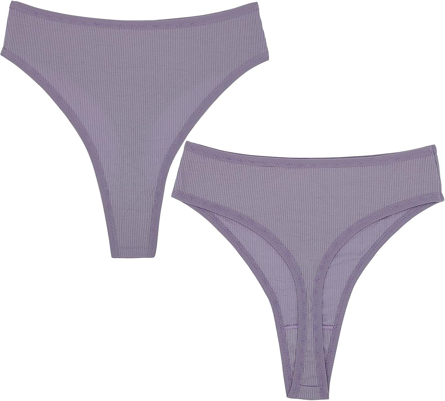 High Waisted Cotton Thongs Underwear for Women Breathable Sport Athletics Panties High Rise plus Size Multipack