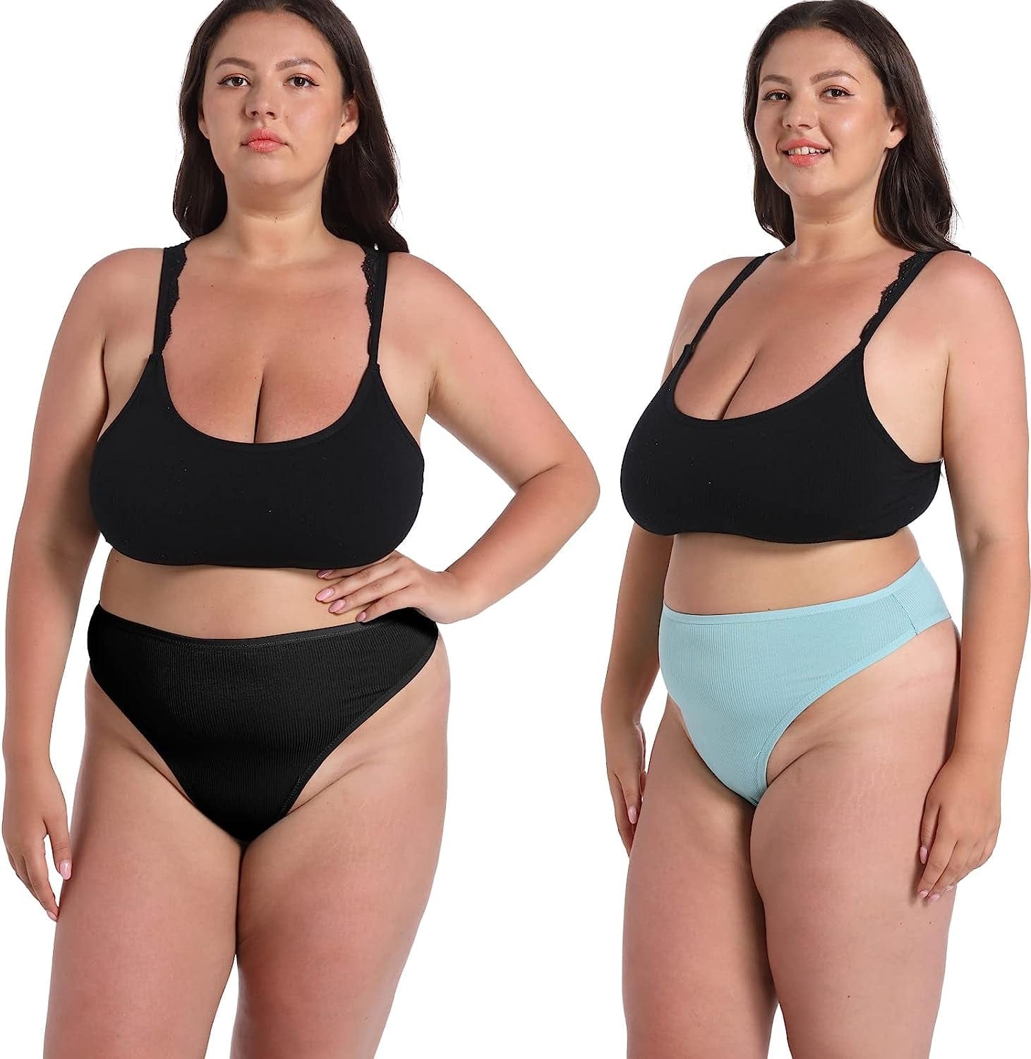 High Waisted Cotton Thongs Underwear for Women Breathable Sport Athletics Panties High Rise plus Size Multipack