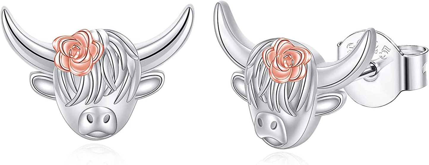 Highland Cow Scottie Dog Greyhound Chihuahua Flamingo Octopus Stud Earrings Sterling Silver Cow Bull Earrings Cute Animal Lover Jewelry Gifts studs