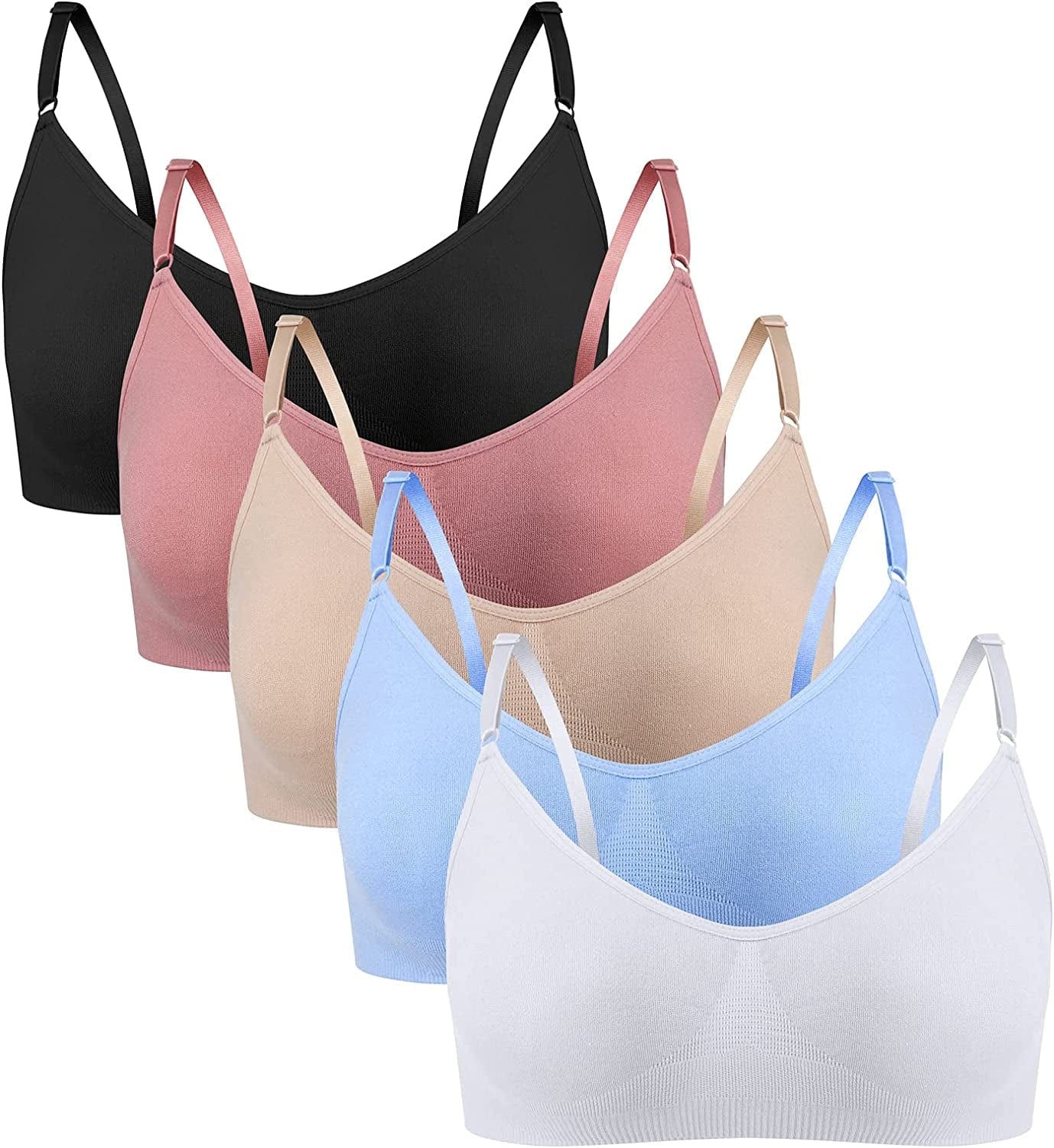 HIVOF Girls Comfortable Camisole Bra with Adjustable Thin Straps - 5 Packs Group2 / Large
