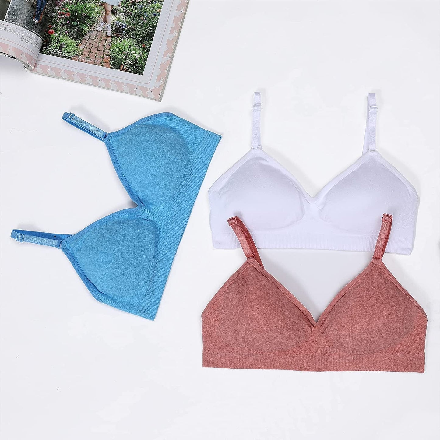 HIVOF Girls Comfortable Camisole Bra with Adjustable Thin Straps - 5 Packs