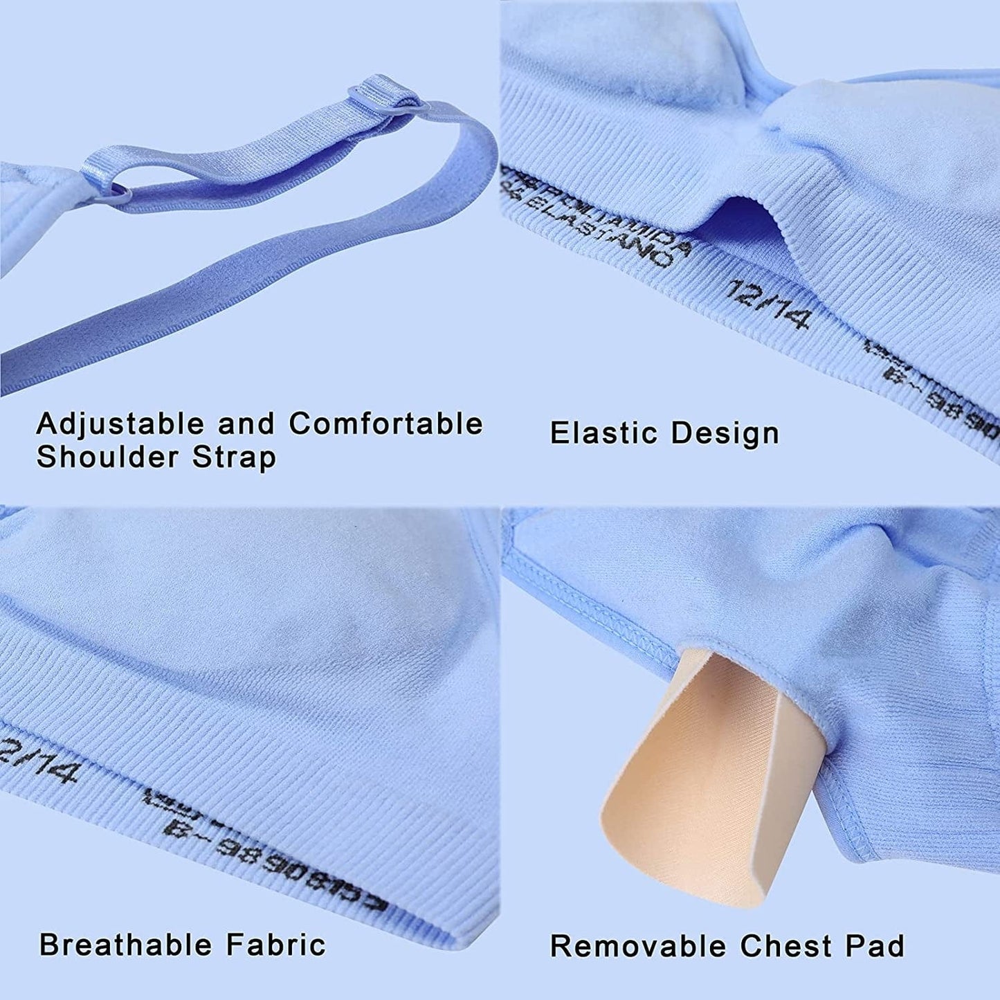 HIVOF Girls Comfortable Camisole Bra with Adjustable Thin Straps - 5 Packs