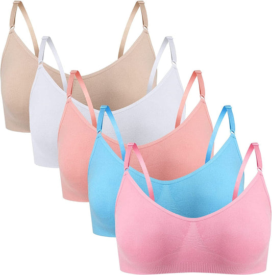 HIVOF Girls Comfortable Camisole Bra with Adjustable Thin Straps - 5 Packs Group1 / Large