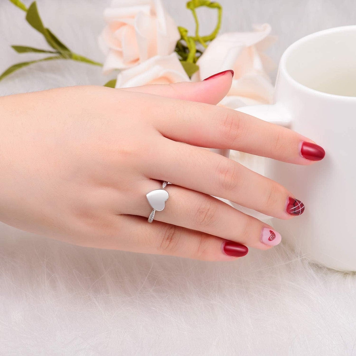 Hold Loved Ones Urn Ring 925 Sterling Silver Always with Me Heart Cremation Urn Ring for Ashes for Women