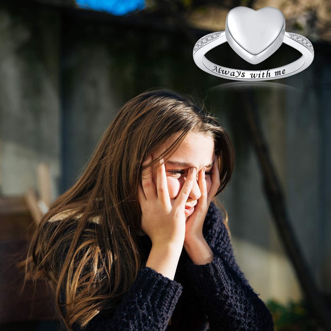 Hold Loved Ones Urn Ring 925 Sterling Silver Always with Me Heart Cremation Urn Ring for Ashes for Women