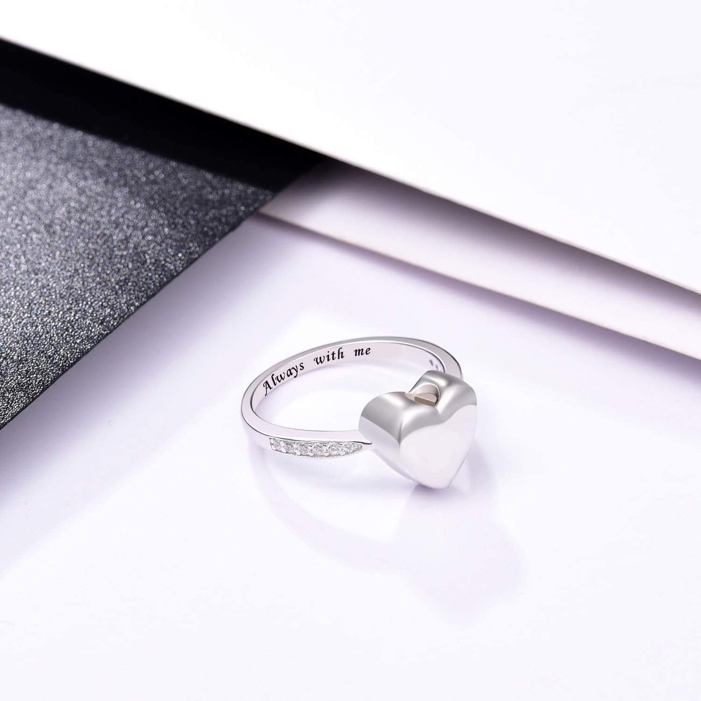 Hold Loved Ones Urn Ring 925 Sterling Silver Always with Me Heart Cremation Urn Ring for Ashes for Women