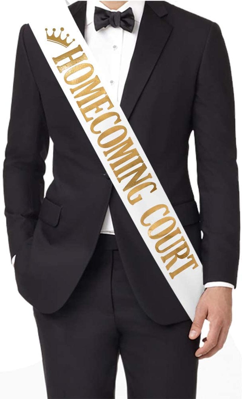 "Homecoming Court" Sash - Pack of 2 - School Dance Graduation Party School Party Accessories, White with Gold Print Apparel & Accessories > Clothing Accessories > Sashes TTCOROCK