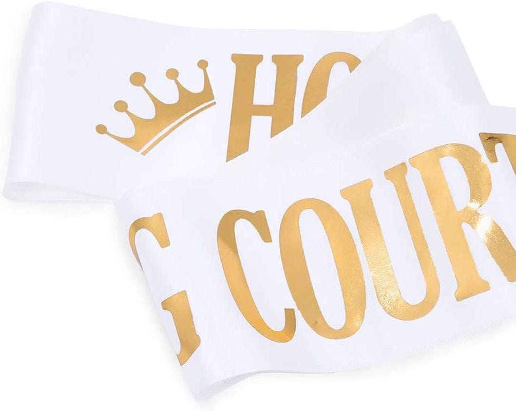 "Homecoming Court" Sash - School Dance Graduation Party School Party Accessories, White with Gold Print Apparel & Accessories > Clothing Accessories > Sashes TTCOROCK