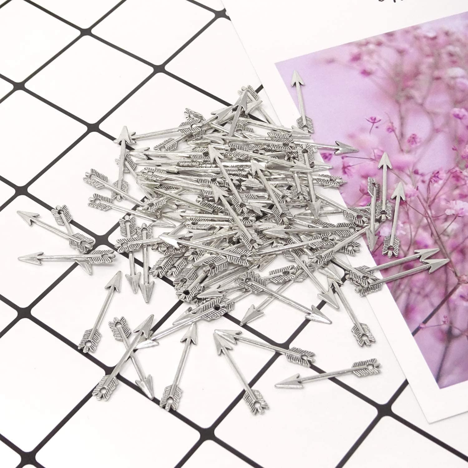 Honbay 100PCS 1.2Inch Antique Silver Alloy Arrow Charms Pendant for Jewelry Making or DIY Crafts