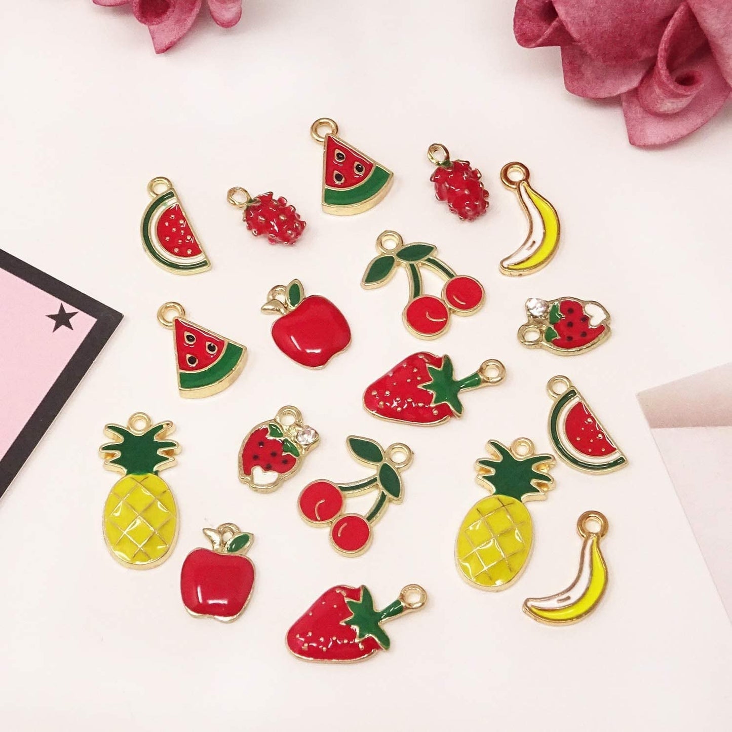Honbay 18PCS Enamel Fruit Charm Pendants for Jewelry Making or DIY Crafts