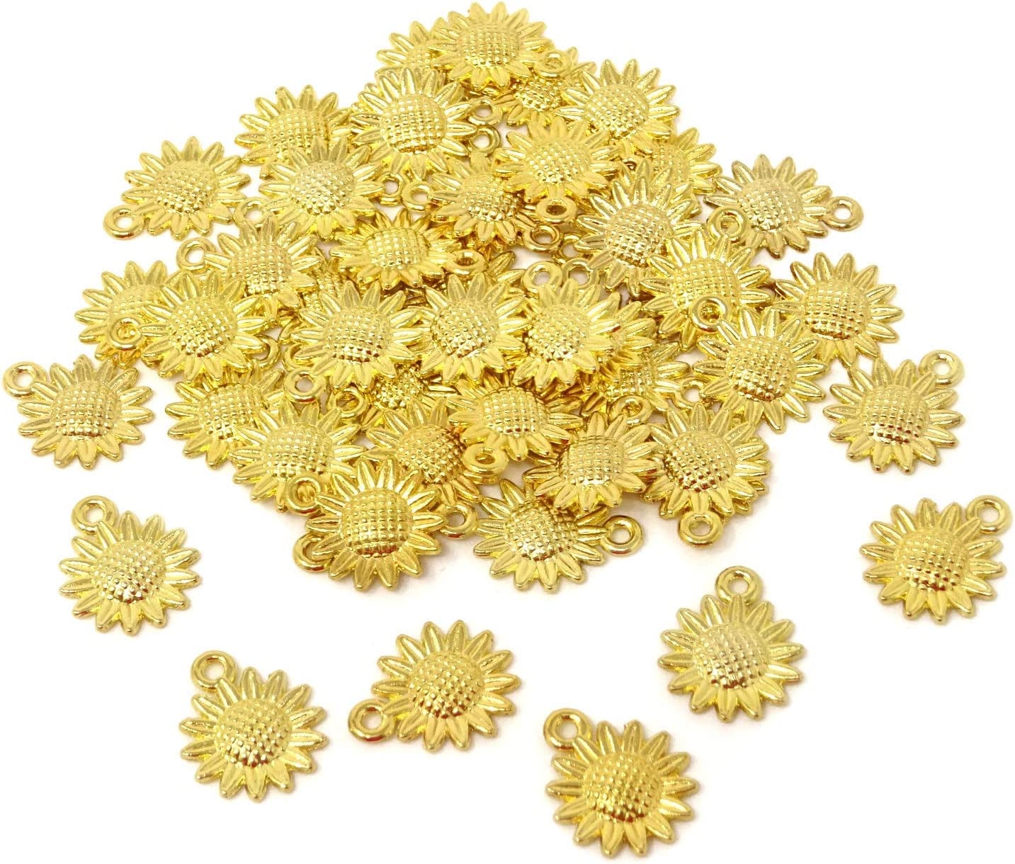 Honbay 50PCS Vintage Alloy Sunflower Charms Pendant for Jewelry Making or DIY Crafts (Silver) Gold