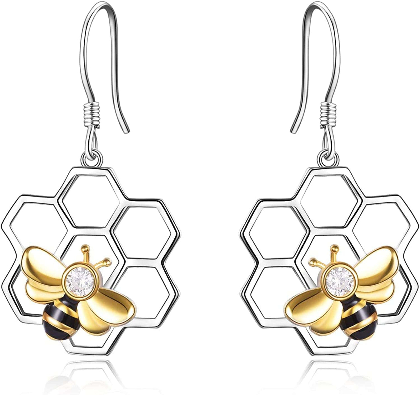 Honeycomb with Bee Stud Earrings 925 Sterling Silver Beehive and Bee Earrings for Women (Bee Earrings) A-Bee earrings