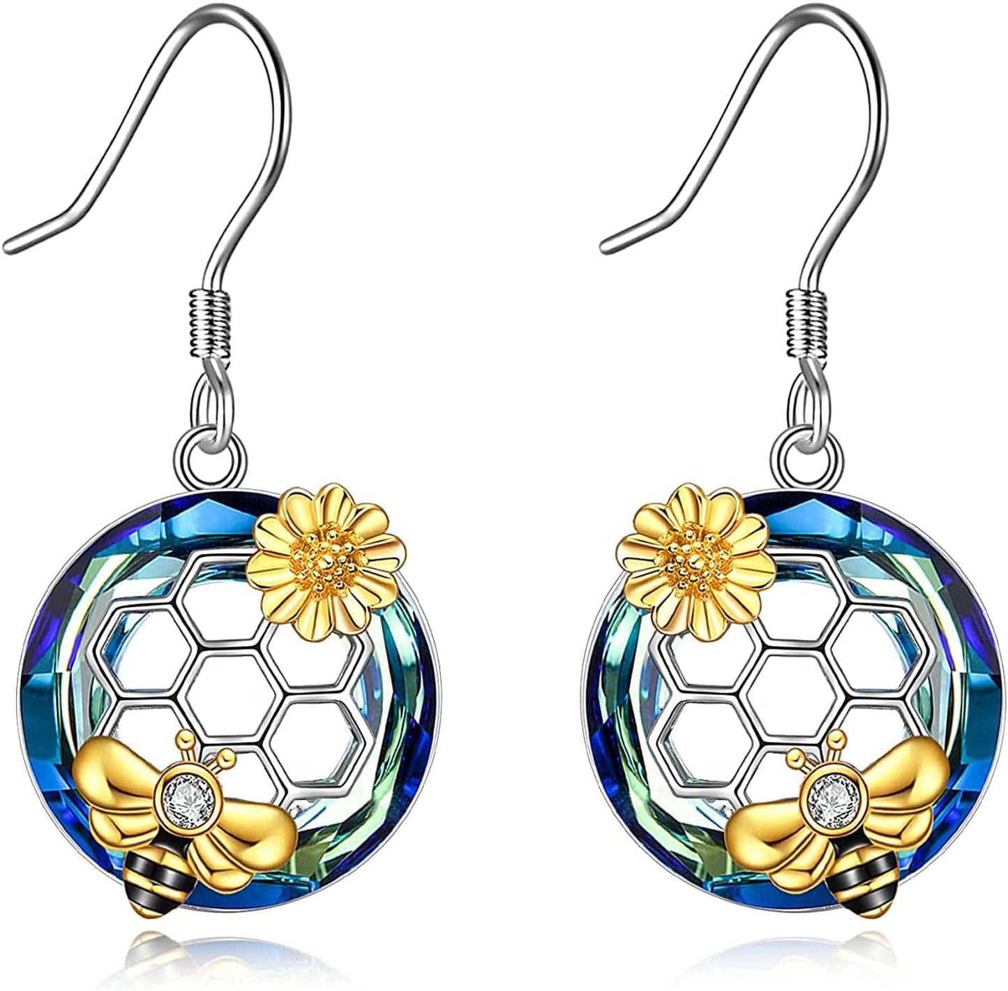 Honeycomb with Bee Stud Earrings 925 Sterling Silver Beehive and Bee Earrings for Women (Bee Earrings) D-Bee earrings