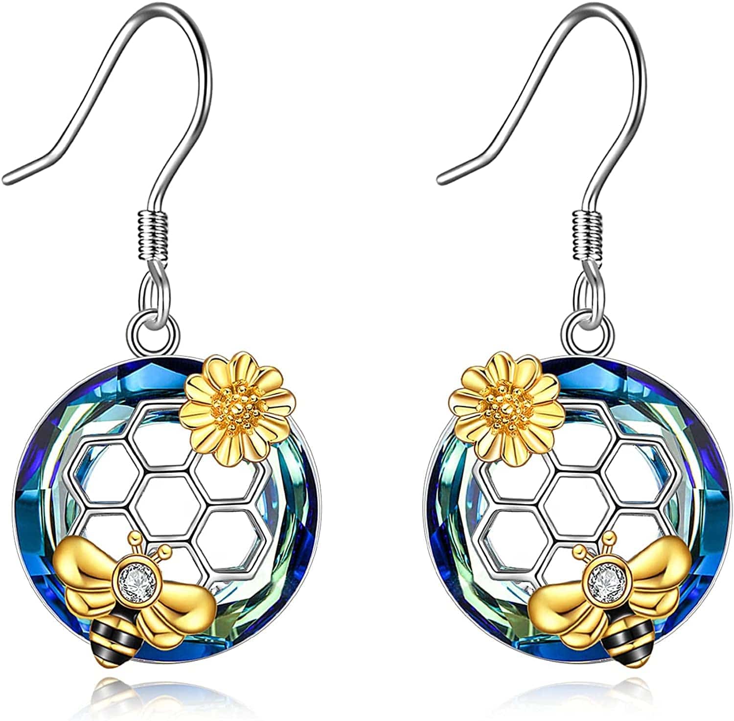 Honeycomb with Bee Stud Earrings 925 Sterling Silver Beehive and Bee Earrings for Women (Bee Earrings) D-Bee earrings