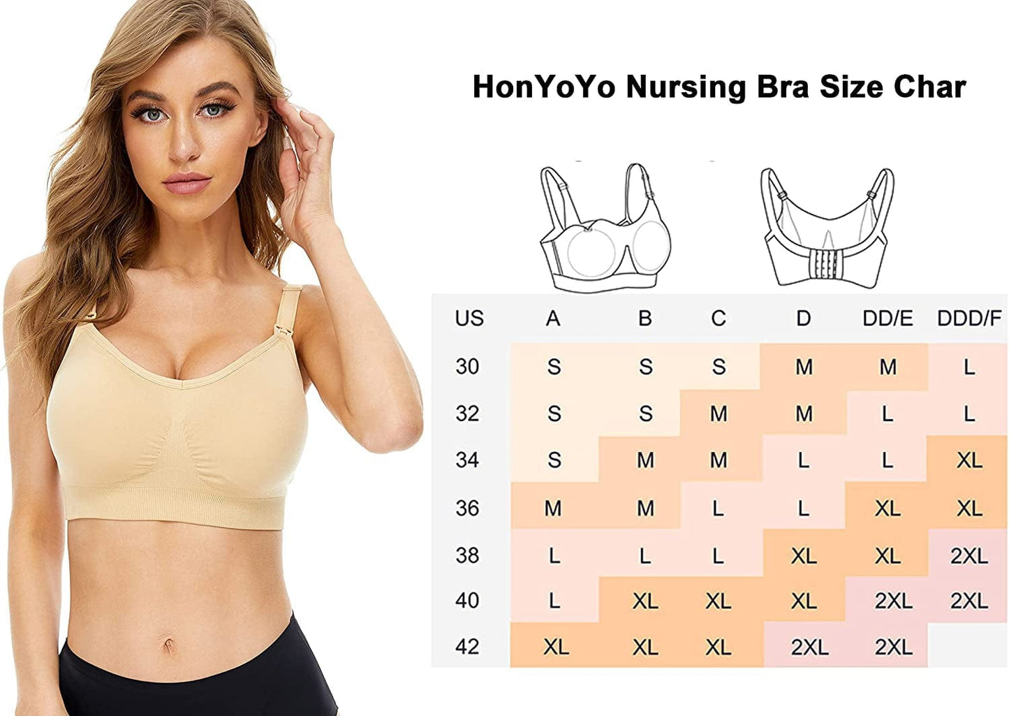 Honyoyo 5Pack Nursing Breastfeeding Bra Wireless Full Bust Maternity Bralette Bras with Extenders
