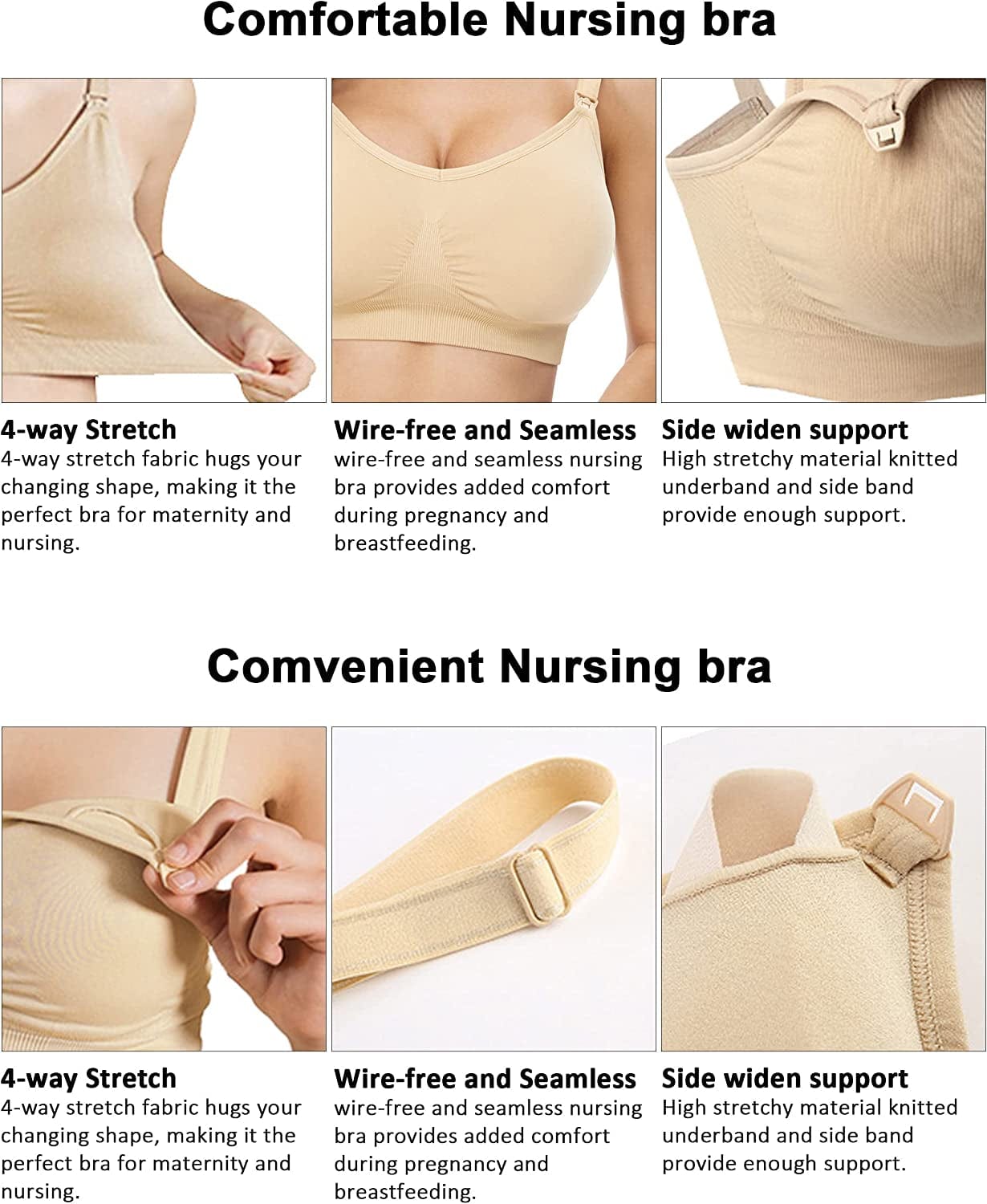 Honyoyo 5Pack Nursing Breastfeeding Bra Wireless Full Bust Maternity Bralette Bras with Extenders