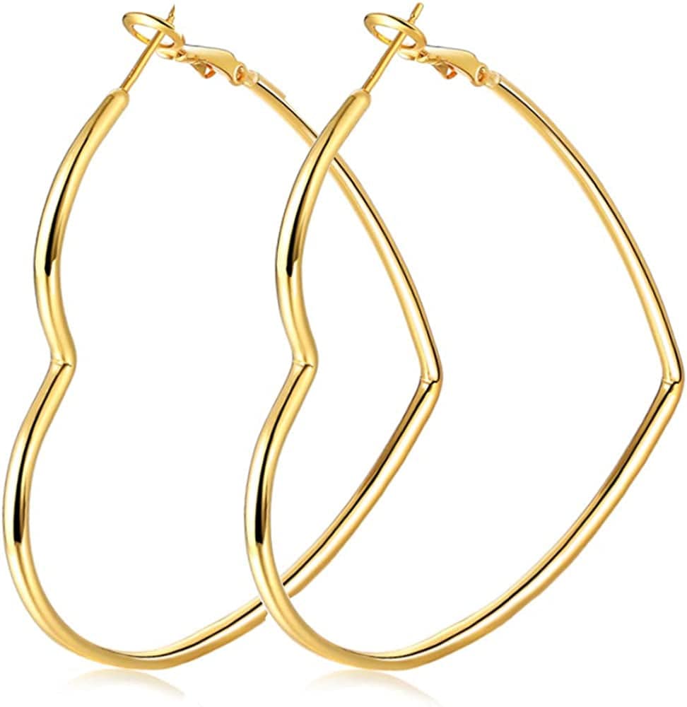 Hoop Earrings, Fashion Jewelry Statement Large Geometric Heart Hoop Earrings for Women Girls Gift H-gold-2.36in
