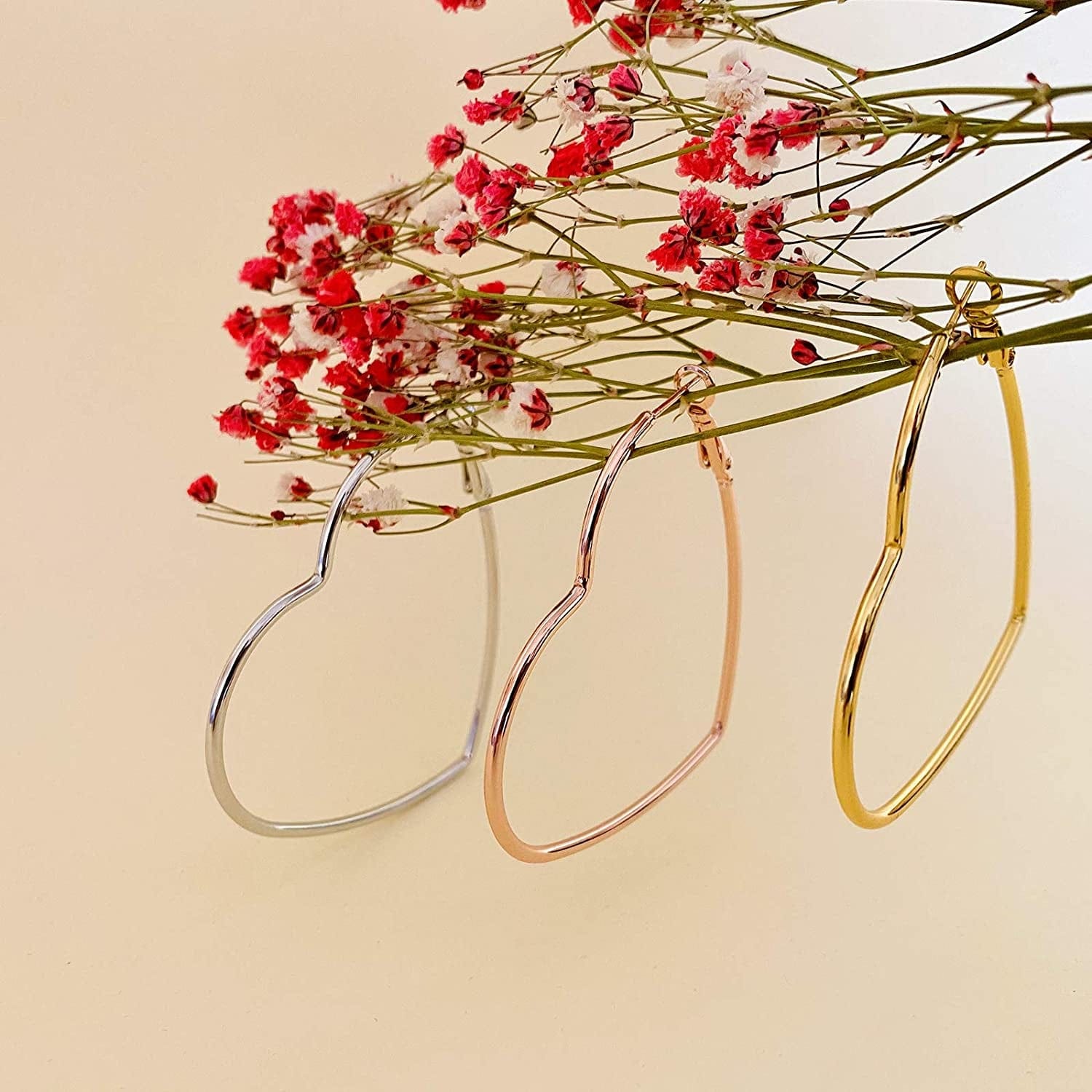 Hoop Earrings, Fashion Jewelry Statement Large Geometric Heart Hoop Earrings for Women Girls Gift