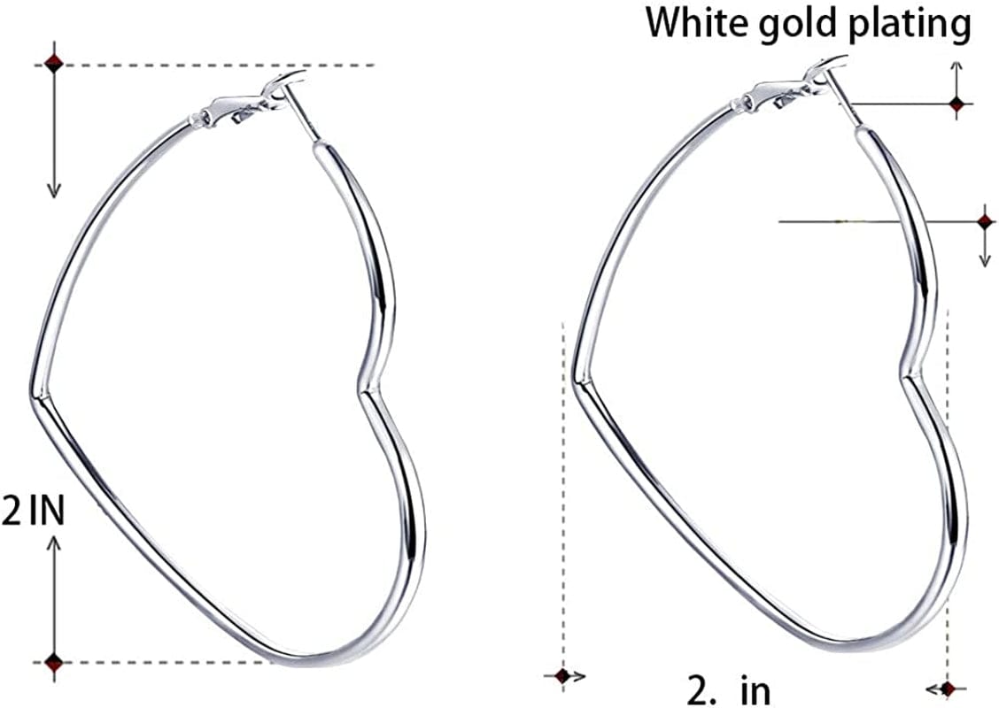 Hoop Earrings, Fashion Jewelry Statement Large Geometric Heart Hoop Earrings for Women Girls Gift