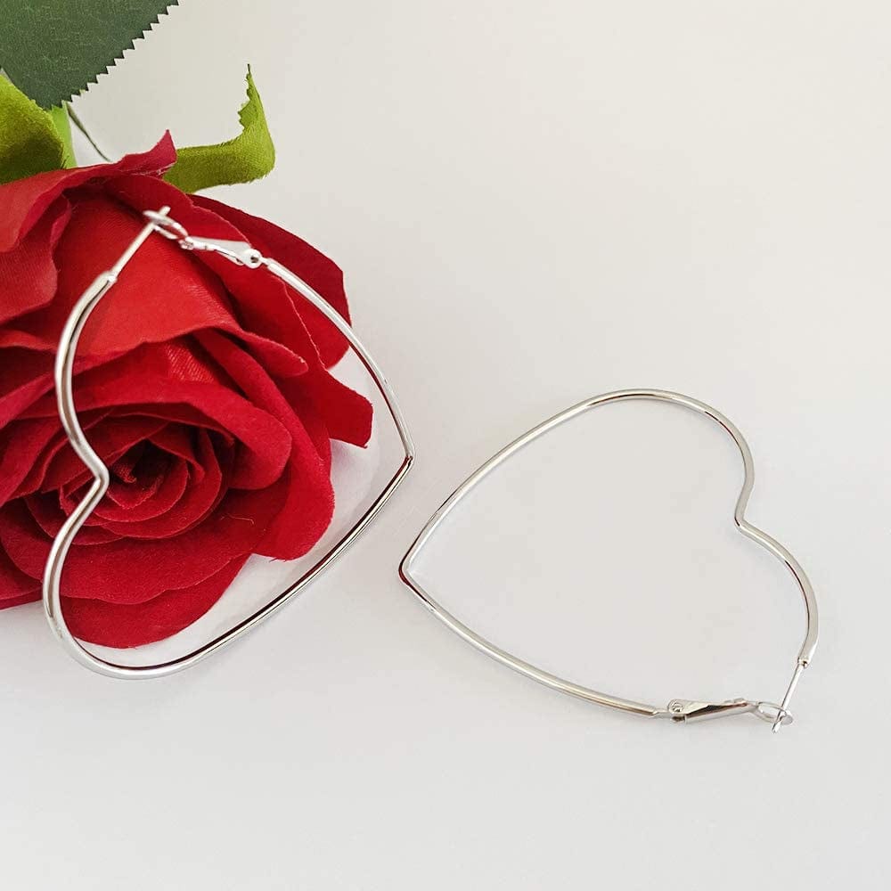 Hoop Earrings, Fashion Jewelry Statement Large Geometric Heart Hoop Earrings for Women Girls Gift