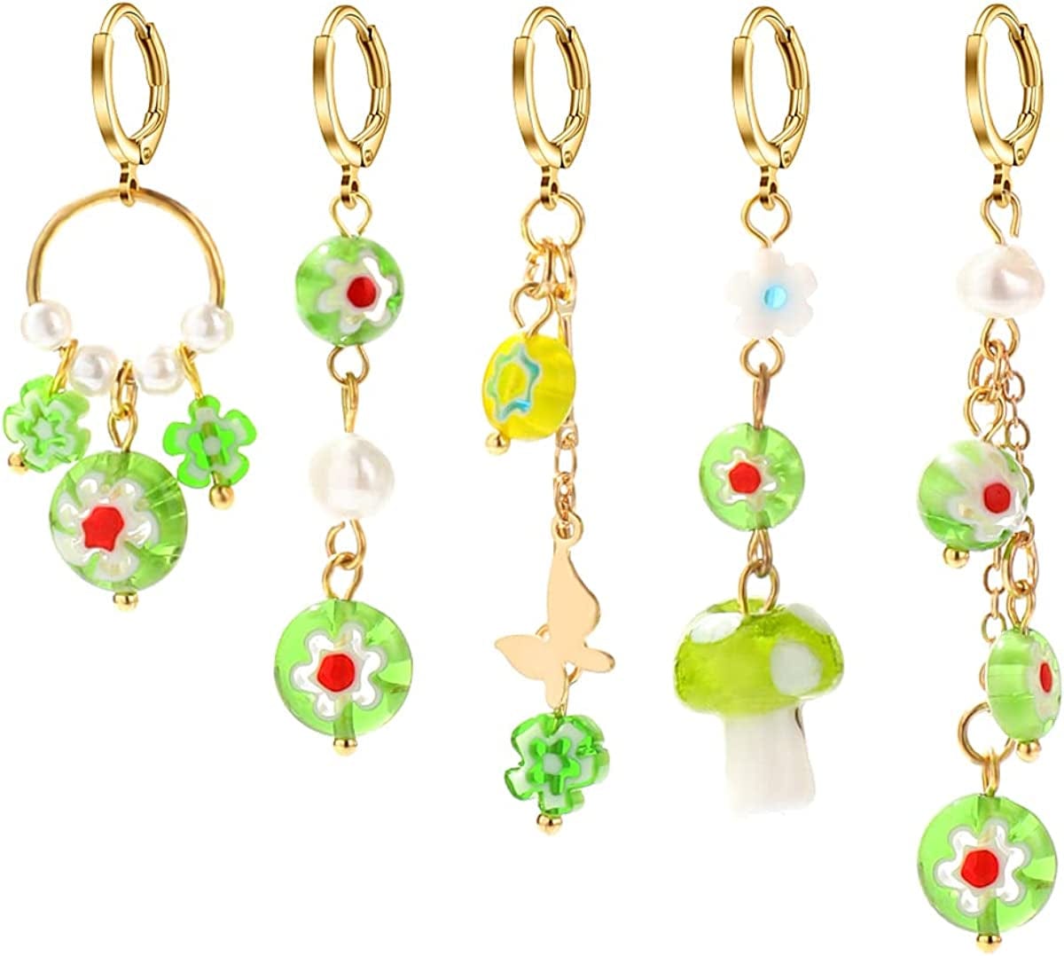 Hoop Earrings for Women Ladies - Y2K Huggie Small Tiny Dangle Hoop Earring with Charm Personalized Cute Multiple Colour Earrings Set Jewelry for Gifts green hoop