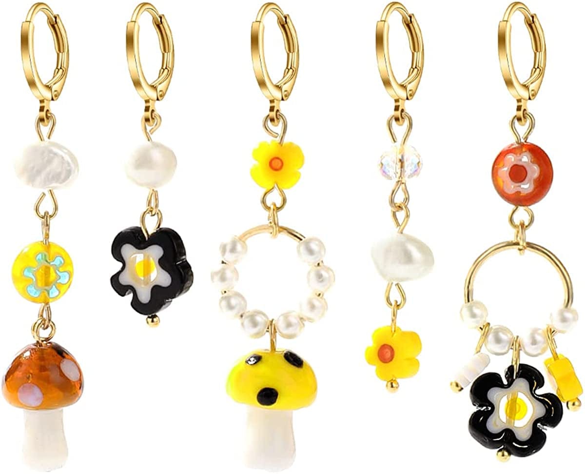 Hoop Earrings for Women Ladies - Y2K Huggie Small Tiny Dangle Hoop Earring with Charm Personalized Cute Multiple Colour Earrings Set Jewelry for Gifts yellow hoop