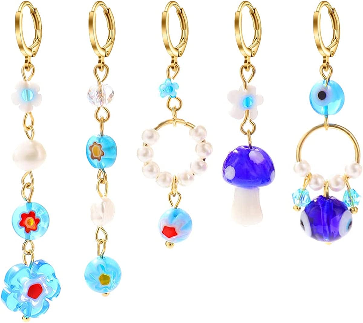 Hoop Earrings for Women Ladies - Y2K Huggie Small Tiny Dangle Hoop Earring with Charm Personalized Cute Multiple Colour Earrings Set Jewelry for Gifts blue hoop