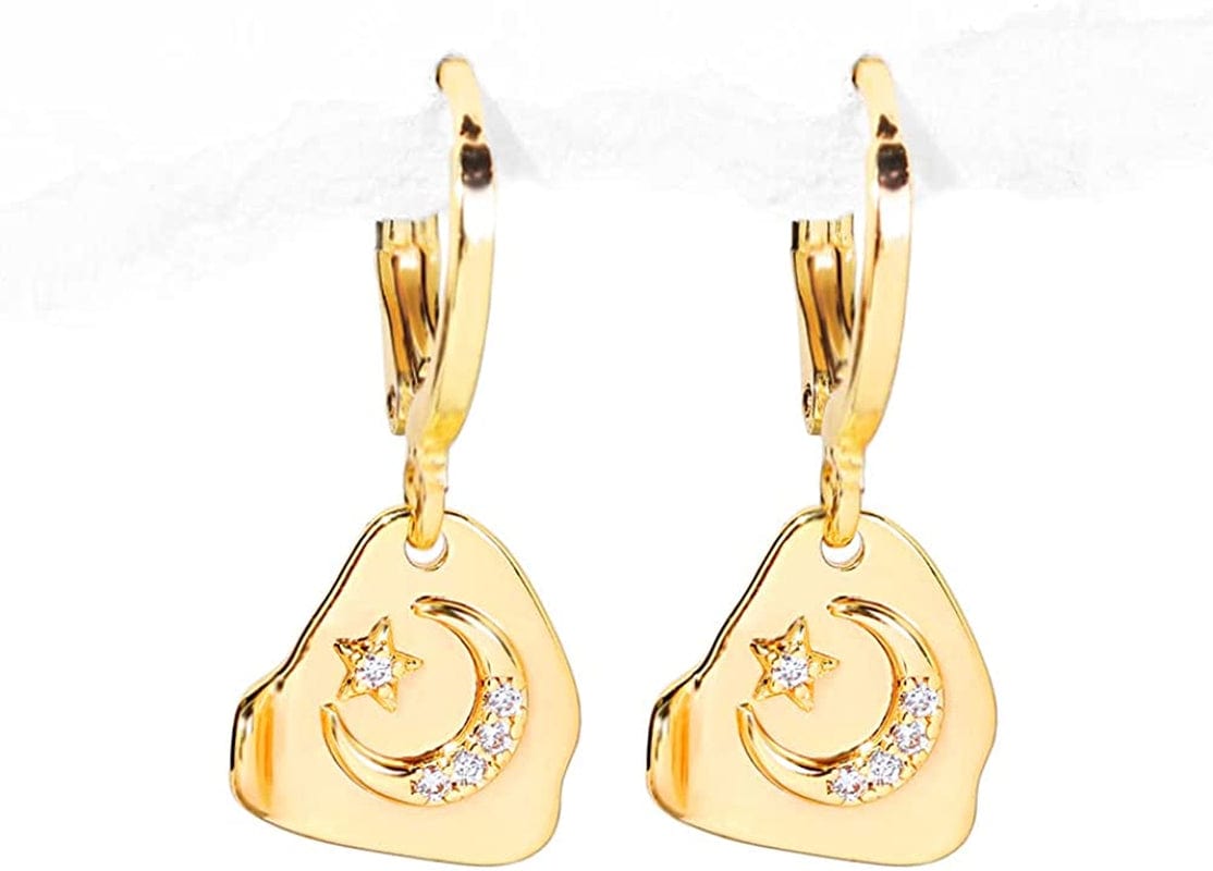 Hoop Earrings for Women Ladies - Y2K Huggie Small Tiny Dangle Hoop Earring with Charm Personalized Cute Multiple Colour Earrings Set Jewelry for Gifts Star Moon Hoop