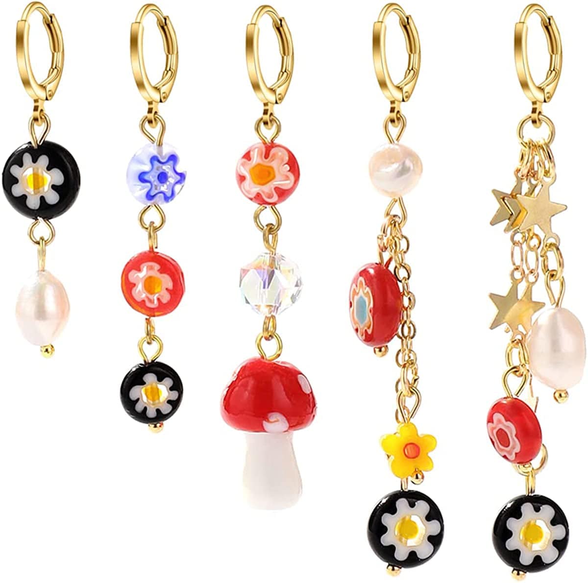 Hoop Earrings for Women Ladies - Y2K Huggie Small Tiny Dangle Hoop Earring with Charm Personalized Cute Multiple Colour Earrings Set Jewelry for Gifts red hoop