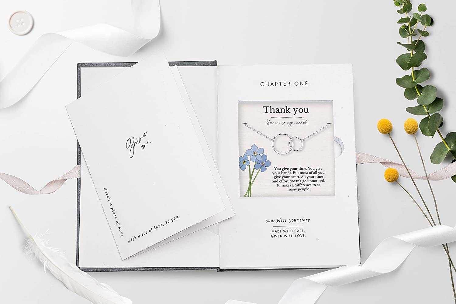 Hope Love Shine Thank You Gifts for Teacher, Sterling Silver Necklace Chain, Vermeil Gold Chain, Double Sided Pendant Chain