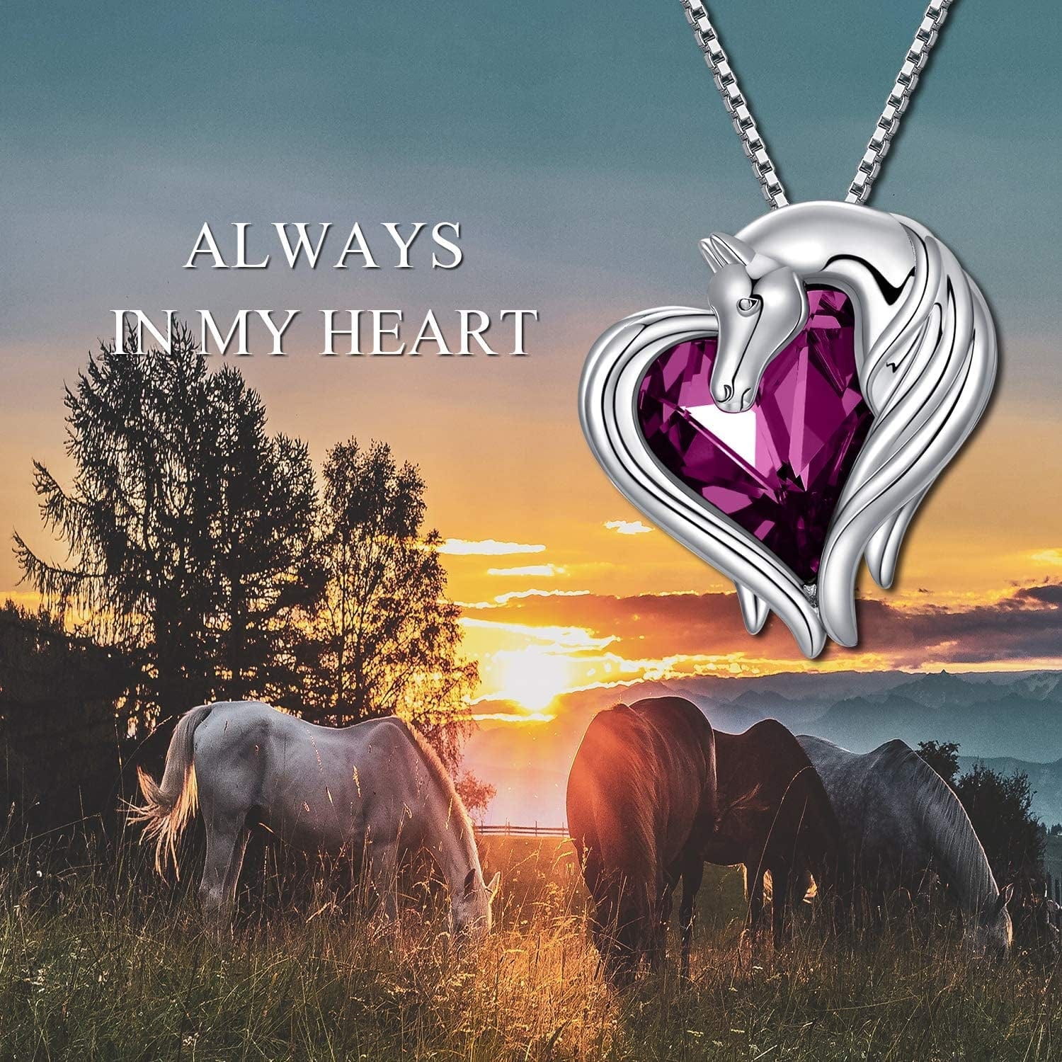 Horse Necklace Sterling Silver Horse in Heart Pendant Necklace Animal Horse Jewelry Gift for Women Teen Girls Horse Lovers, Embellished with Crystals from Austria